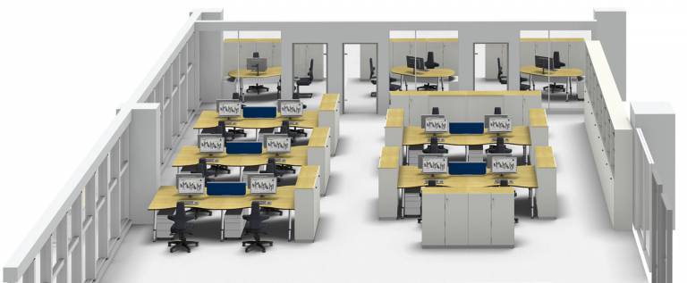 Harmonizing square and round shapes in metalor technologies office planning